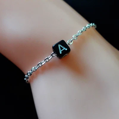 Bracciale con Lettera iniziale nero nome catena Argento Uomo Donna braccialetto - Immagine 1 di 4
