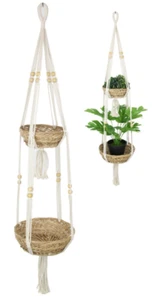 Double Brown Rattan Basket Macrame Hanger - Picture 1 of 1