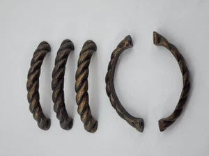 Antiqued Brass Drawer Pull Set Oval Round Rope Twist 3.8" Set of 5 - Picture 1 of 4