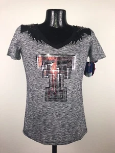 Women's Gameday Couture Gray Lace Texas Tech Red Raiders Sequin S/S Tee NWT S - Picture 1 of 5