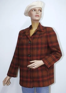Vintage 70s Plaid Tartan Brown/Orange 100% Virgin Wool Coat PENDLETON Size M - Picture 1 of 10