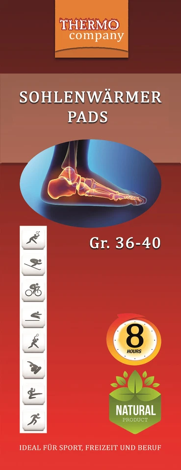 THERMO company nicht klebende Sohlenwärmer Fußwärmer(Größe 36-40) 8h SUPER WÄRME