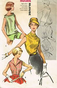 1950s Vintage McCall 3941  Sewing Pattern Darling Blouses Factory Folded Unused