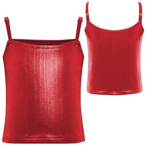 Kids Girls Tops Metallic Vest Photo Shoot Blouse Competition Crop Top Ballet - Picture 1 of 71