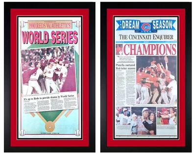 Cincinnati Reds 1990 World Series Newspaper Print Set Matted &Framed Jose Rijo - Image 1 of 4