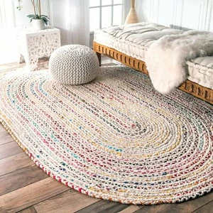 nuLOOM Handmade Bohemian Braided Cotton Chindi Area Rug in Ivory and Multicolor - Picture 1 of 9