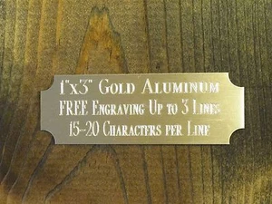 1"x3" GOLD NAME PLATE ART-TROPHIES-GIFT-TAXIDERMY-FLAG CASE FREE CUSTOM ENGRAVED - Picture 1 of 3