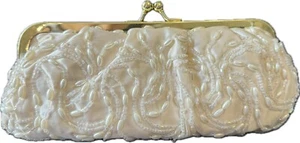 LA REAGALE IVORY SATIN BEADED EVENING BAG WITH LONG CHAINS - Picture 1 of 3