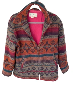 Vintage LL Bean Wool Blend Full Zip Aztec Barn Chore Jacket Women's Medium - Picture 1 of 21