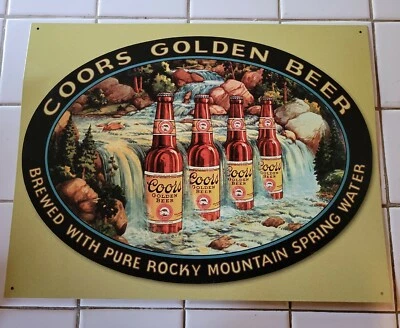 Coors Beer Waterfall Classic Retro Tin Metal Sign 16" x 12.5" USA made - Image 1 of 4