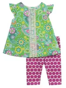 Juego de Leggings de Punto Fucsia Verde Counting Daisies de Ediciones Raras 3 6 9 Meses - Imagen 1 de 1
