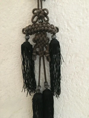  CHINE ANCIEN grand long POMPON NOIR coton 80cm traditionel TASSEL chinois - Photo 1/4