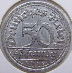Coin Weimar Republic 50 Pfennig 1919 J in Extremely Fine / Brillant Uncirculated - Picture 1 of 2