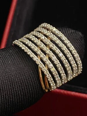 Pave 1.49 Cts Round Brilliant Cut Diamonds 6-Row Wedding Band Ring In 14K Gold - Image 1 of 4
