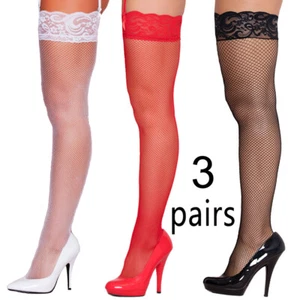 Lo último Moda 3 Pares Sexy Medias de Red Calcetines Hasta el Muslo Encaje Hermosa Pierna - Imagen 1 de 32