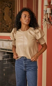 nb SAYLOR Damen Andie Top Kurzarm Kunstleder Beige XS 0 2 - Bild 1 von 11