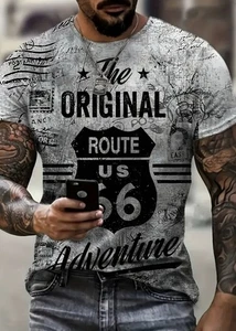 XXL Men’s Vintage Route 66 Graphic Casual Crew Neck T- Shirt 100 % Polyester - Picture 1 of 3