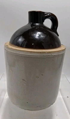 Nice Antique Stoneware Whiskey/ Moonshine Crock Jug 2 Tone Read Look Has Crazin - Image 1 of 4