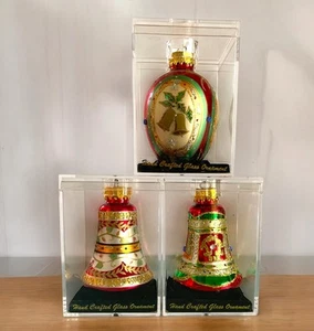 Glocken & Eierform mundgeblasene Glas Ornamente Schmuck Glitzer handbemalt 3 - Bild 1 von 5