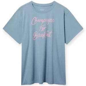3X 22W 24W Blue Boyfriend Tee Champagne For Breakfast Torrid Jersey Knit Crew ne - Picture 1 of 7