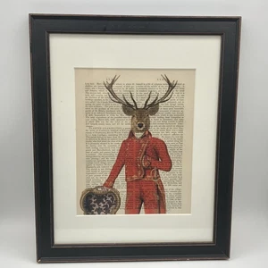 Fabfunky Framed Art Deer Jacket 16x13 Matted Print Black Frame Signed McLaughlan - Picture 1 of 19