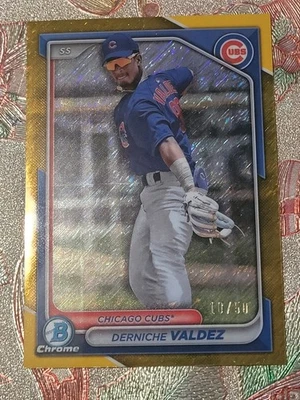2024 Bowman Chrome Prospects Derniche Valdez Gold Shimmer Refractor 10/50 - Image 1 of 2