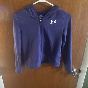 Under Armour Blue Youth Medium Zip Up Hoodie With White Logo - Picture 1 of 5