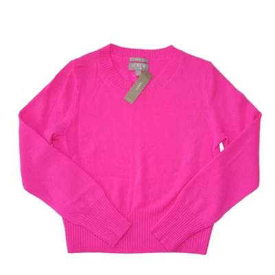 Nuevo con etiquetas Suéter J.Crew Cashmere Cuello Redondo Encogido en Pullover Rosa Flamenco Neón XS Foto 1 de 4