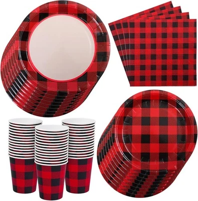 Aneco 200 Pieces Red and Black Buffalo Plaid Dinnerware for 50 Black,  - Image 1 of 4