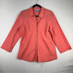 SO Blue Sigrid Olsen Coral Linen Button-Up Top Women's Size Large Coastal Core - Picture 1 of 5