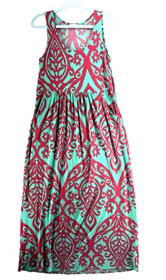 Vestido maxi vintage anos 90 rosa lírio sem mangas bolsos elásticos EUA praia cruzeiro fluido G - Imagem 1 de 4