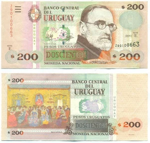 URUGUAY NOTE 200 PESOS URUGUAYOS 2011 SERIAL E REPLACEMENT Z90 P 89c VF - Picture 1 of 1