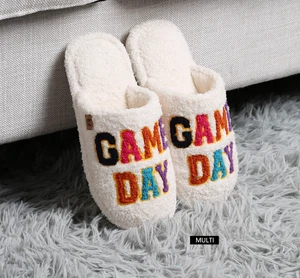 ComfyLuxe Multi-Colored Game Day Pattern Embroidered Slippers - Picture 1 of 5
