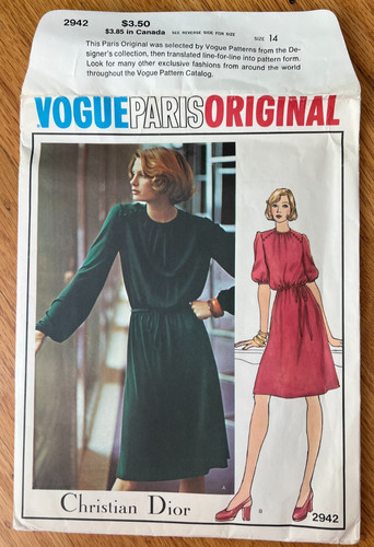 Abito Vogue Paris originale 2942 Dior UC FF modello con etichetta taglia 14 (anni '70)