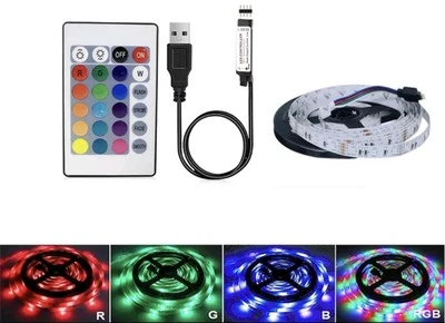 2m USB LED Light Strips Remote Control RGB 3528 TV Cabinet Room Lighting NEW - Image 1 of 4