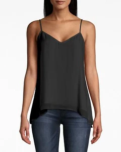 Nicole Miller Artelier BLACK Solid Silk Blend High-Low Camisole, US Petite - Picture 1 of 2