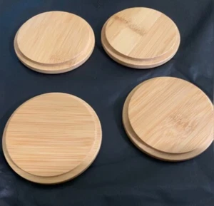 4 Pack Bamboo Cup Lids Drink Covers | Eco Reusable Cup Covers for Mugs & Glasses - Picture 1 of 4