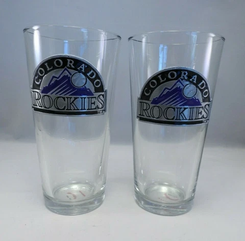 (2) Libbey Colorado Rockies Glasses Souvenir Mug MLB 3D Pewter Emblem  7" Tall Cover