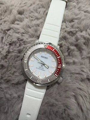 Seiko Prospex Original Prata Moldura Branca Relógio Solar Feminino Pulseira de Borracha Esporte - Imagem 1 de 3