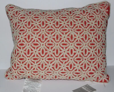 NWT KIM SEYBERT LIVING Beautiful Beaded Coral and Cream Throw Pillow 16x13x3 - Image 1 of 4