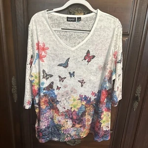 Zuriel Size Plus Floral Butterfly Lace 4/4 Sleeve Tunic 50”x28” - Picture 1 of 6