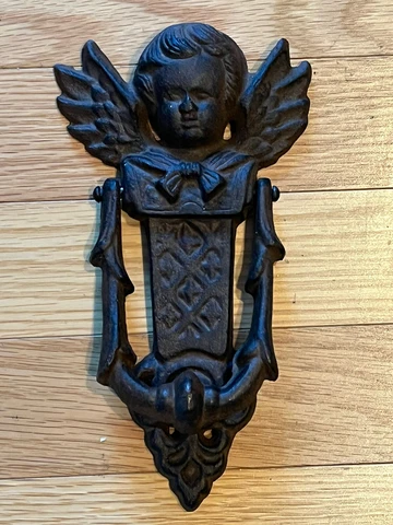 Vintage Victorian Cast Iron Guardian Angel Boy Cherub Door Knocker Cover