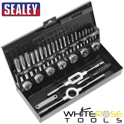 Conjunto de torneiras e matrizes Sealey Premier métricas matrizes divididas HSS 4341 M3-M12 estojo de metal - Imagem 1 de 4