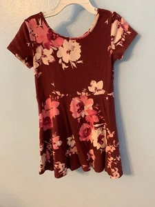 Children’s Place Girls Dress Burgundy With Flowers Shirt Sleeve Spring Size XS 4 - Picture 1 of 7