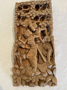 Vintage Balinese Carved Wood Sculpture Wall Panel Rama & Sita - Picture 1 of 8