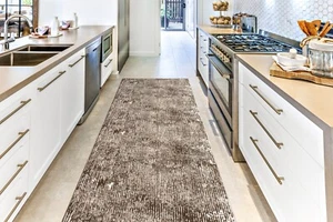 Non Slip Carpet Runner Rug, Machine Washable, PVC Rubber Backing, Brown & Beige - Picture 1 of 7