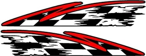 checkered flag & stripe racing vinyl graphics 2 decal sticker set 9"x48" red - Picture 1 of 1