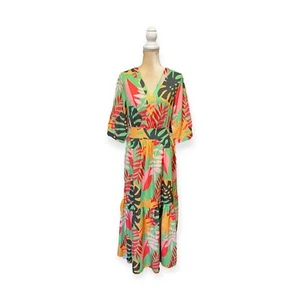 Unbranded Tropical Print Cold Shoulder Maxi Dress Size S Small - Picture 1 of 9