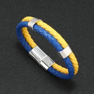 Bracciale colore ucraino semplice multistrato intrecciato in pelle braccialetto da uomo nuovo - Foto 1 di 14
