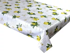 Vinyl Pvc Tablecloth Lemons with script Plastic Wipe Clean 54" Wide (VV050) - Picture 1 of 2
